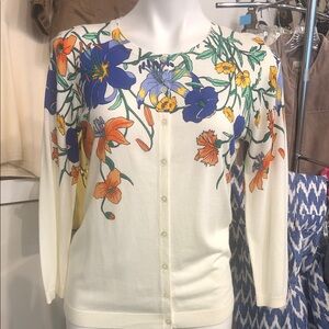 Cream Floral Button-Front Women's Sweater